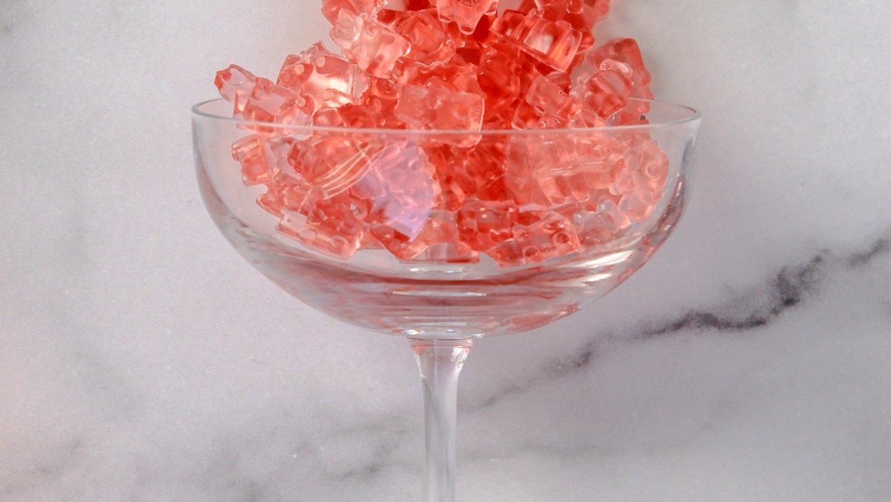 champagne glass of gummy candies.